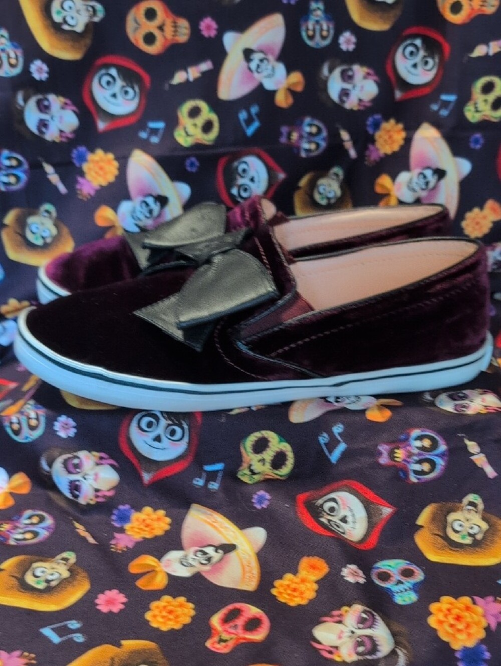 kate spade Velvet Bow Slip-On Sneakers in Plum and Black - Picture 2 of 5